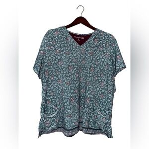 Easy Street Women's Teal Paisley Short Sleeve Top Size 2X